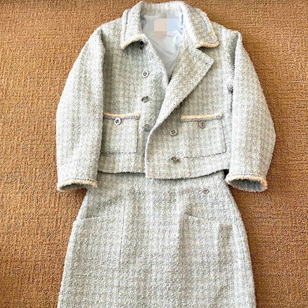 New mint green tweed jacket and skirt set size US4/6